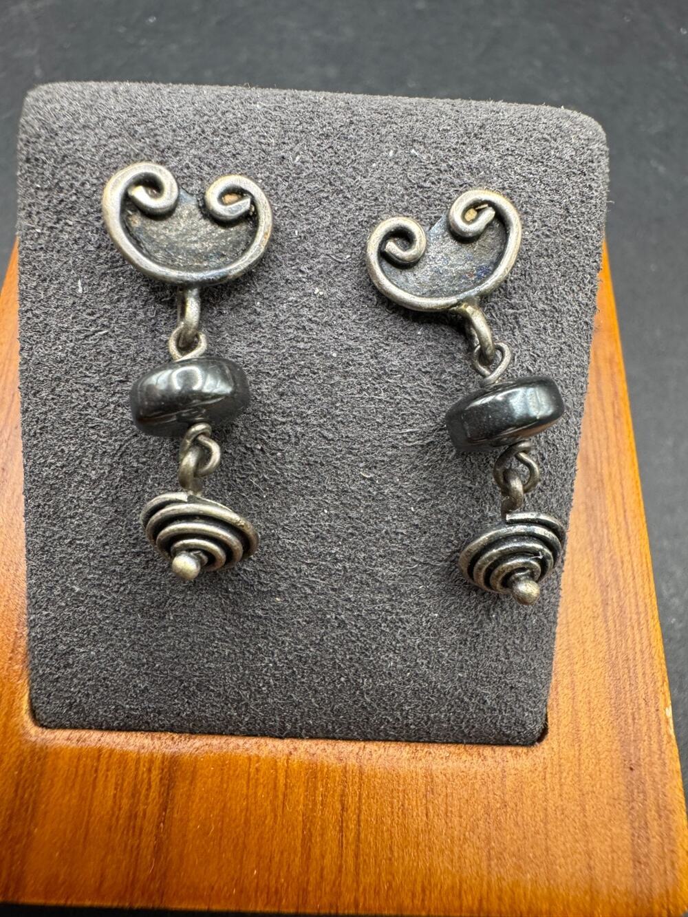 Vintage 925 Sterling Silver Modernist Swirl Dangle Statement Earrings